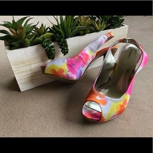 Style & Co pink and neon sling back heels